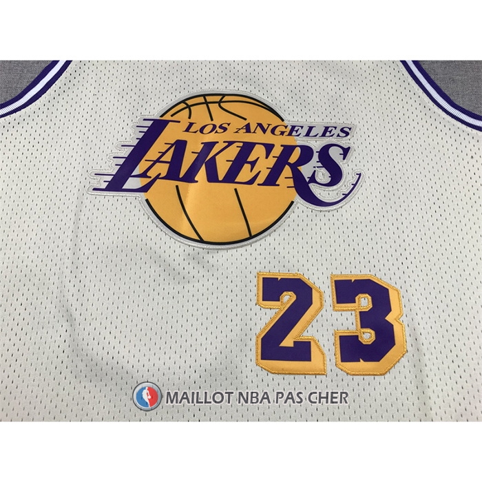 Maillot Los Angeles Lakers LeBron James NO 23 Mitchell & Ness Chainstitch Creme